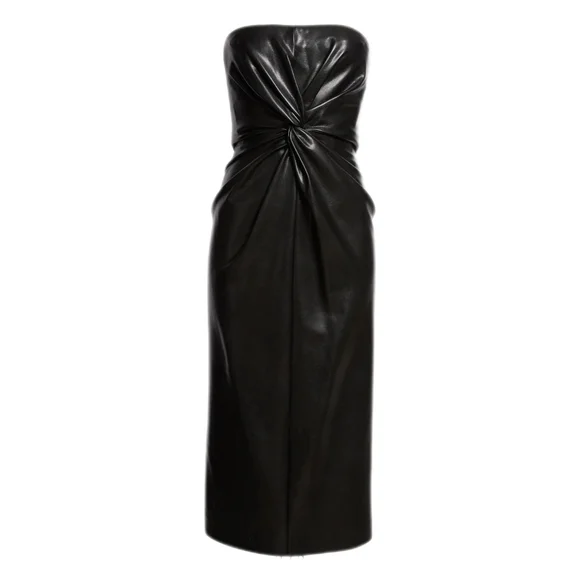 Cinq à Sept Faux Leather Twist Front Midi Dress